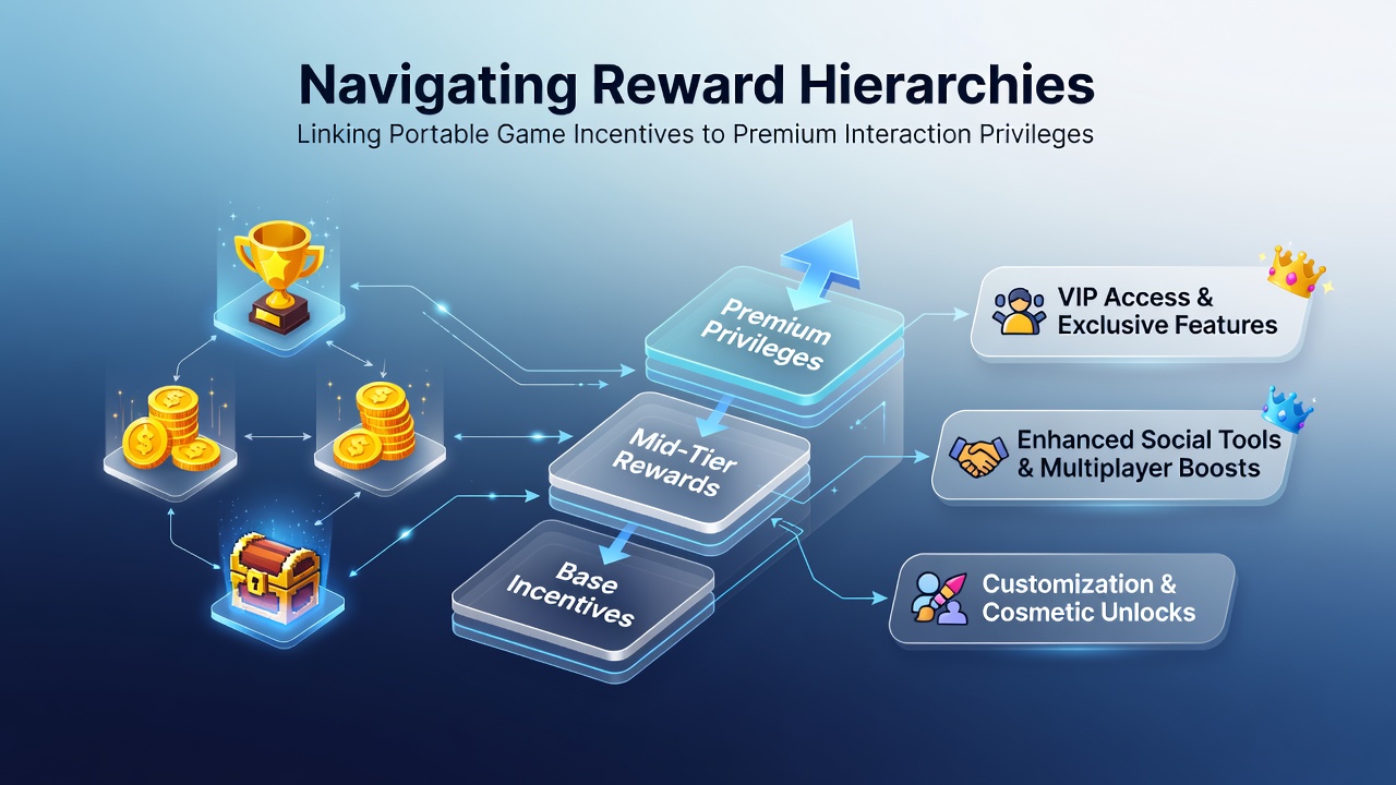 Illustration der Verbindung zwischen mobilen Anreizen und Premium-Privilegien in Spiele-Apps
