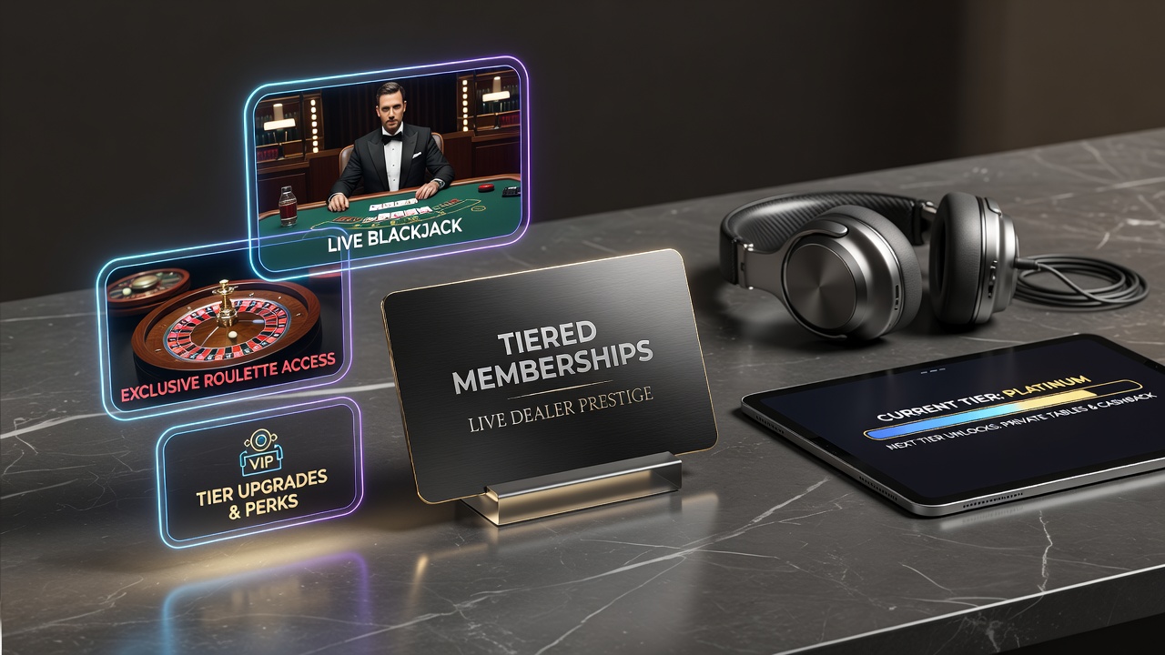 Mobile Geräte zeigen Casino-Apps mit Live-Dealer-Sessions und Treueprogramm-Stufen
